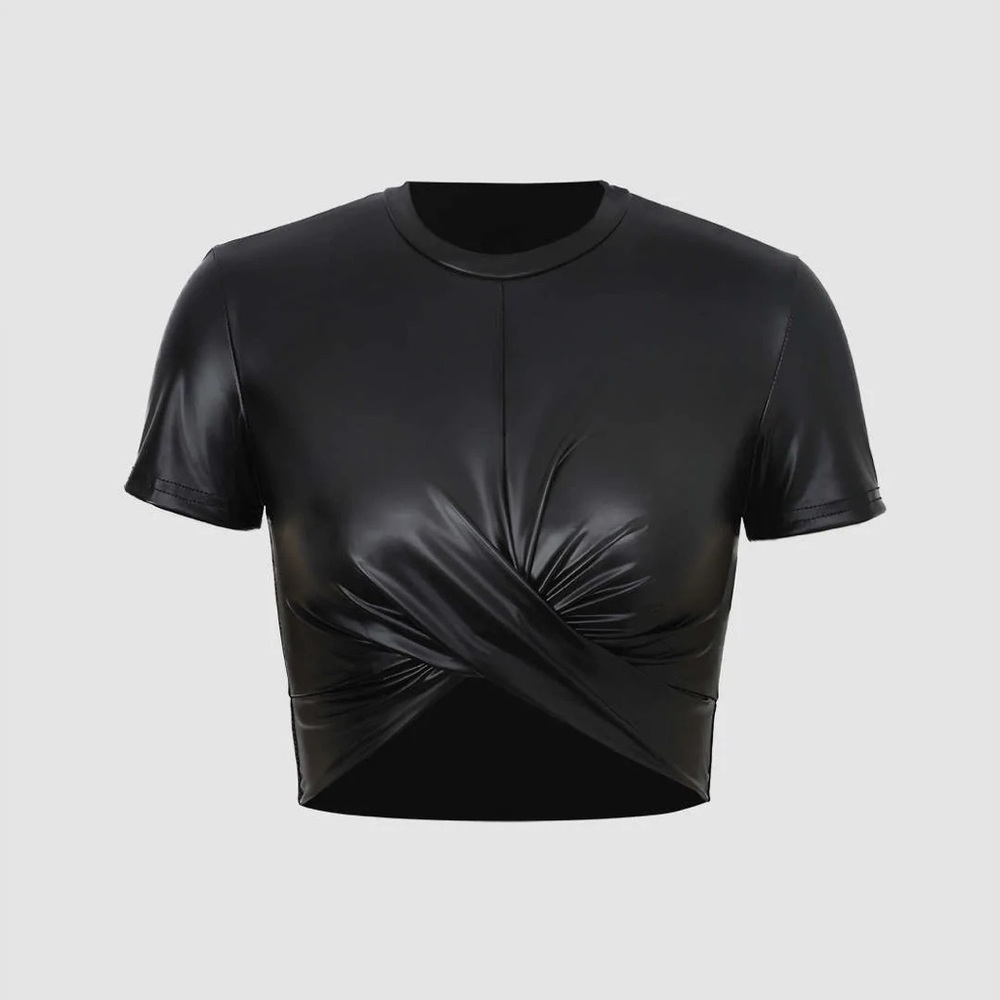 Micas Faux Leather Cropped Tee
